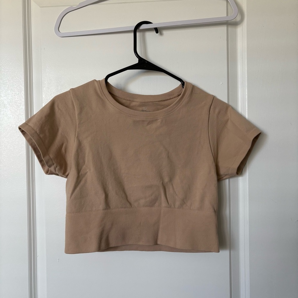 Tan Cropped Aerie Workout Top